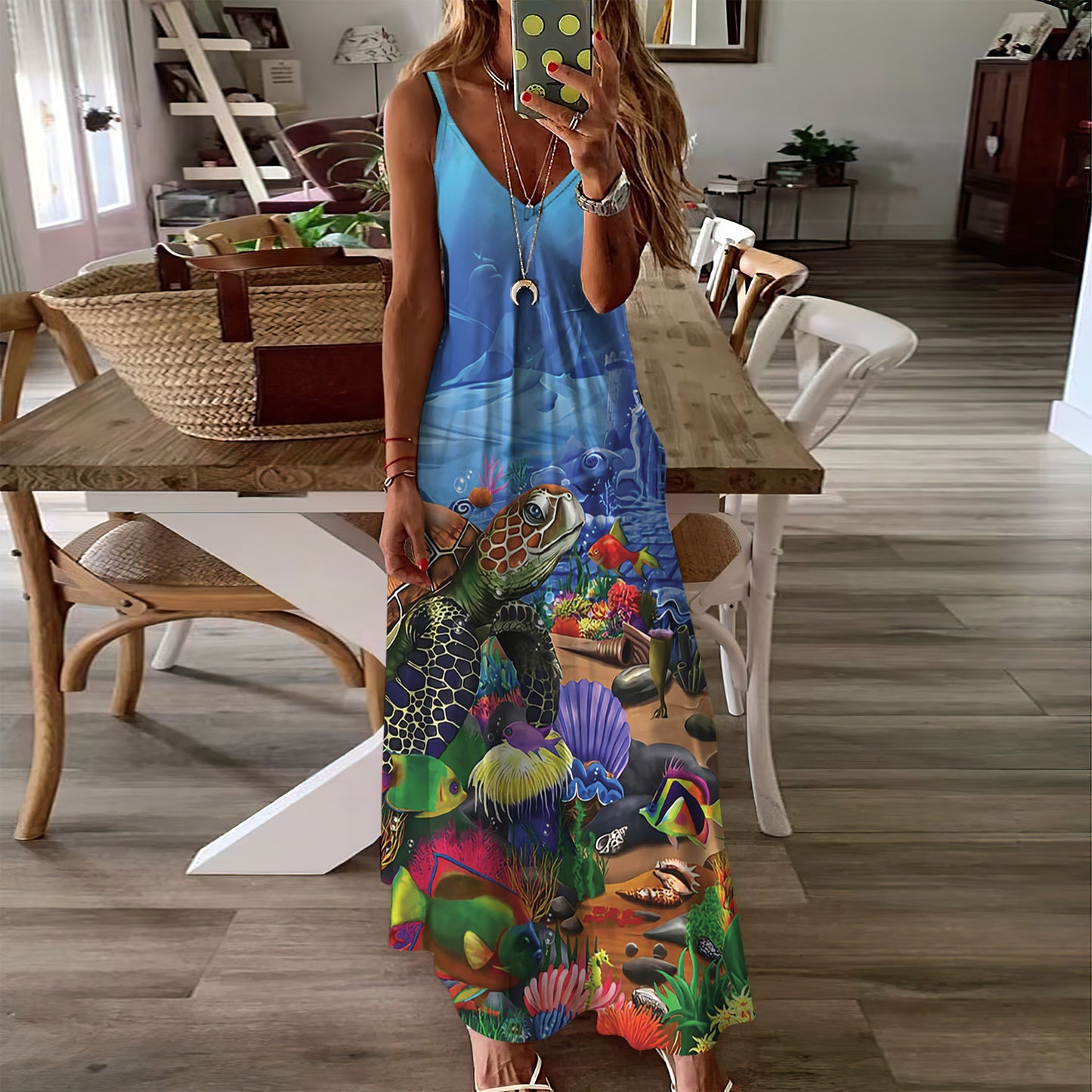 Sea Turtle Beach Sleeveless Maxi Dress | Women Summer Dress | Sundress
