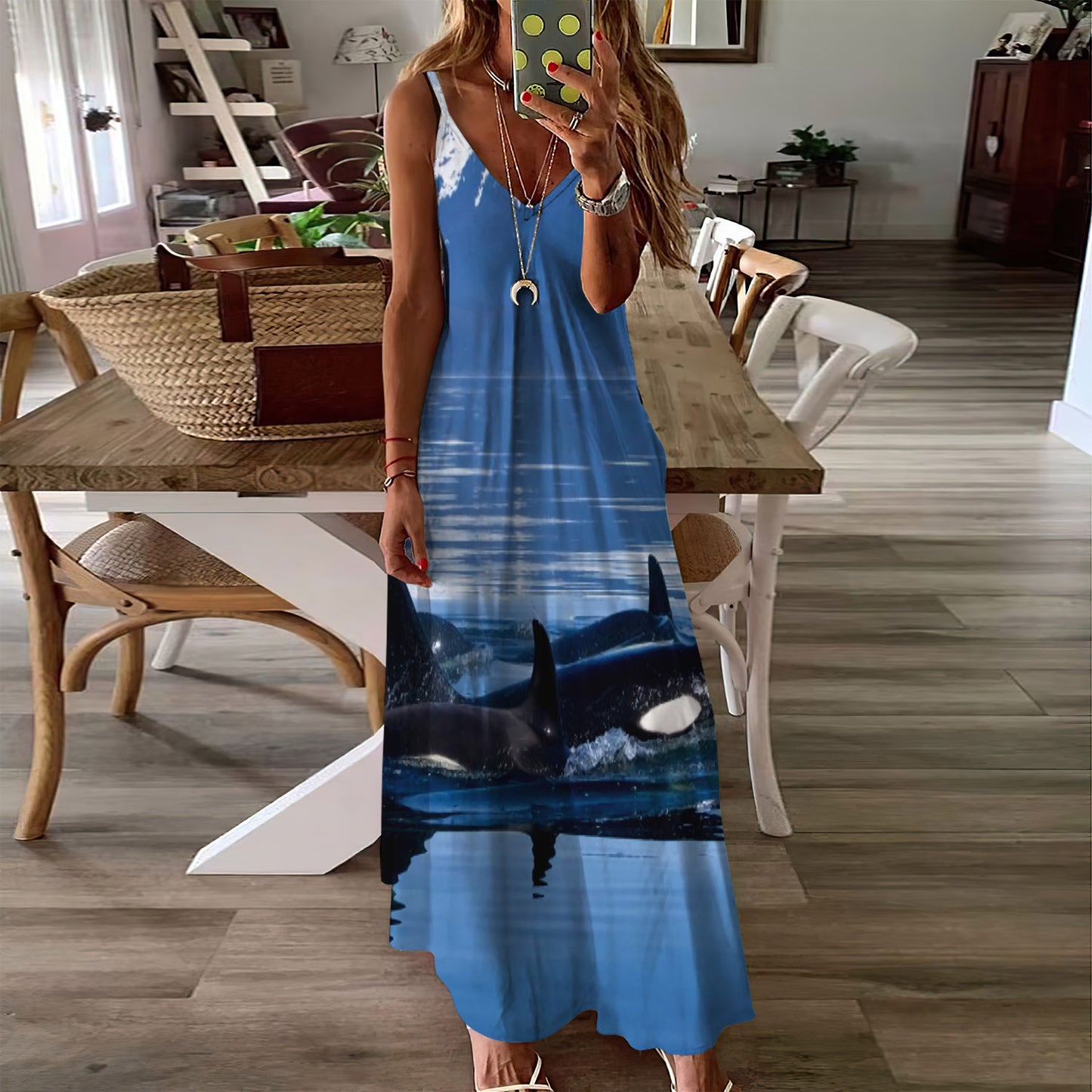 Beach New Zealand Family Orca Whale Sleeveless Maxi Dress | Women Summer Dress | Sundress