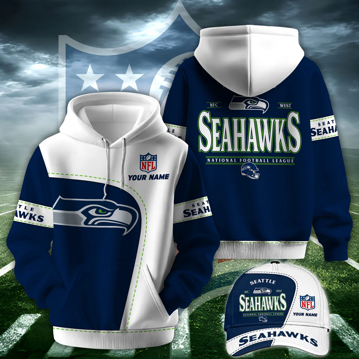 SEA X NFL Classic Logo Limited Edition Hoodie And Cap NAK NHT