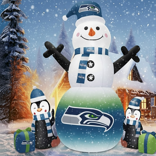 SEA X NFL Inflatable Snowman Decoration with Penguin Companions NAK NHT