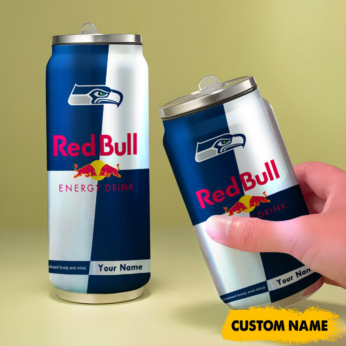 SEA x NFL Mix RedB Drink Can Tumbler Custom Any Name DATND TANTD