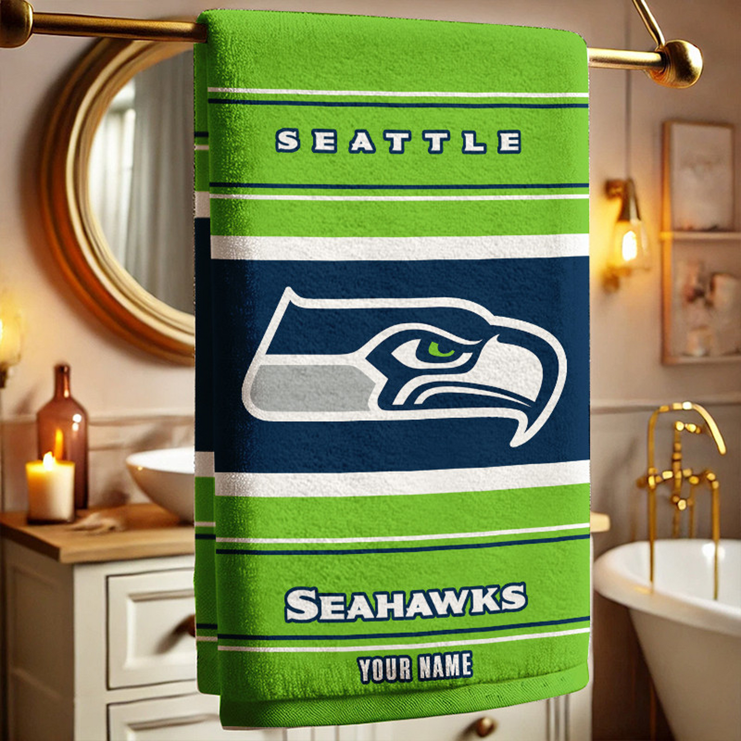 SEA X NFL New Bath Towel Custom Any Name Gifts NAK NHT
