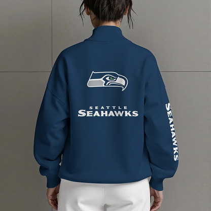 SEA X NFL Women Plain Color Zip Up Long Sleeve Sweatshirt NAK NHT