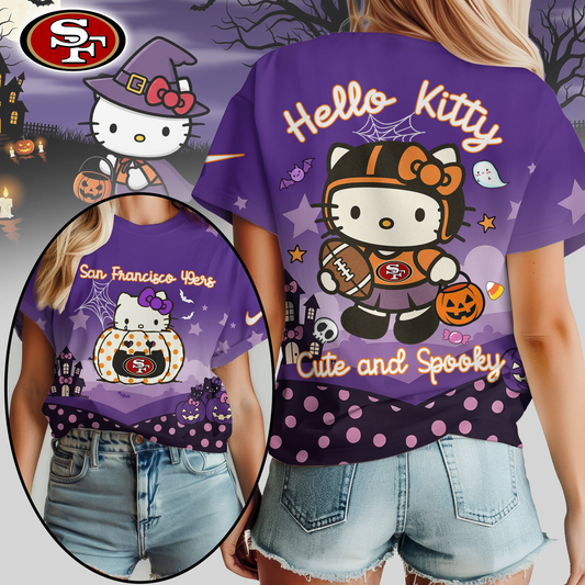 SF49 Premium NFL Hello Kitty Cute & Spooky Halloween Women Shirt DDT CTND
