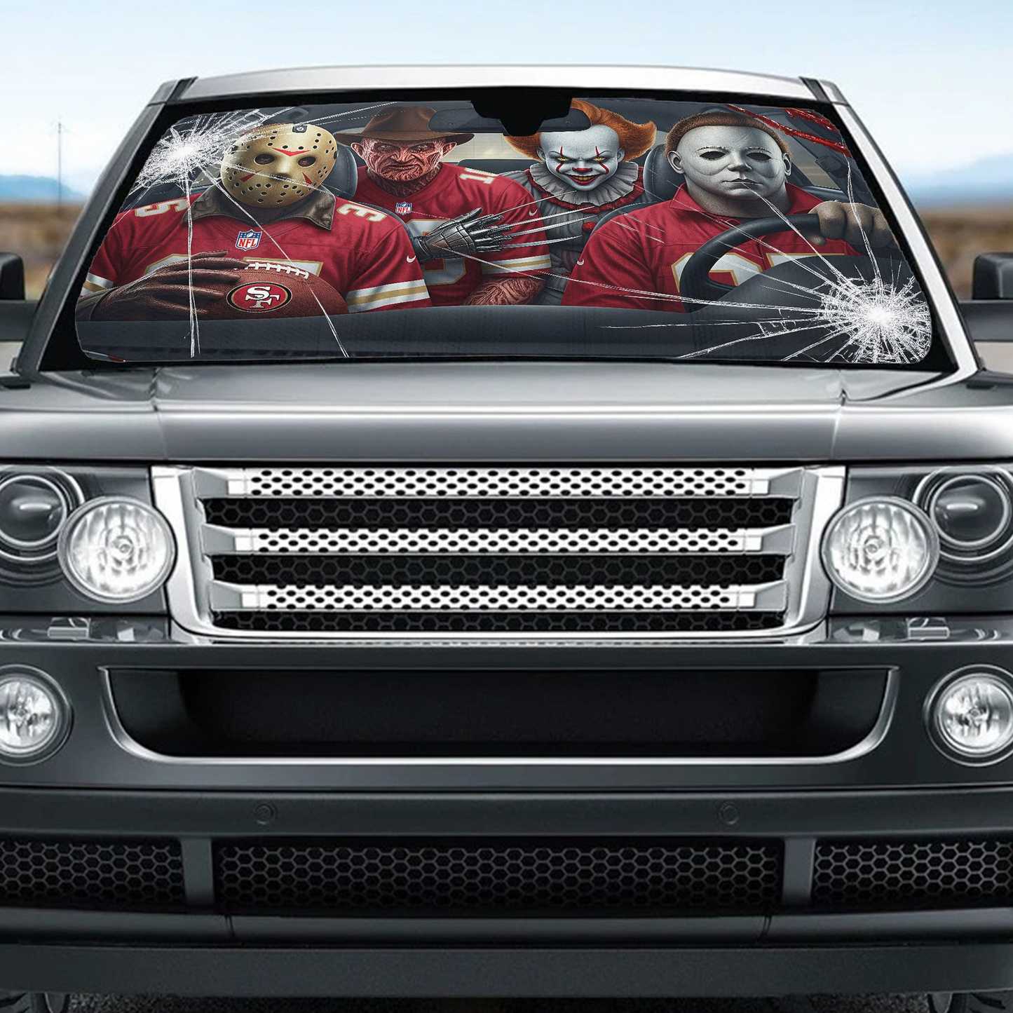 SF49 x NFL Horror Car Sunshade For Fan DDT CTND