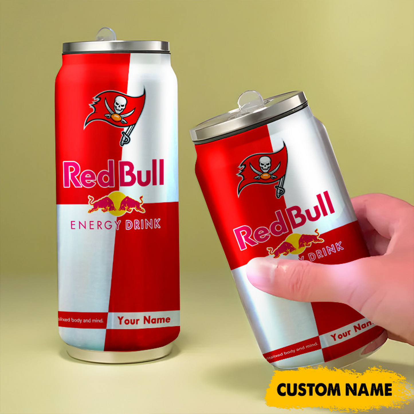 TB x NFL Mix RedB Drink Can Tumbler Custom Any Name DATND TANTD