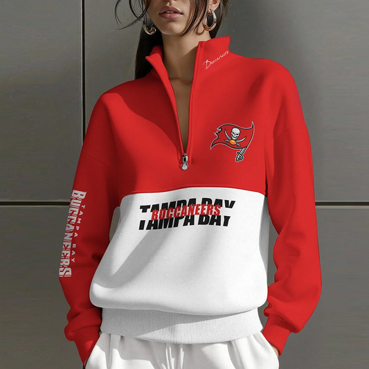 TB X NFL Women Plain Color Zip Up Long Sleeve Sweatshirt NAK NHT