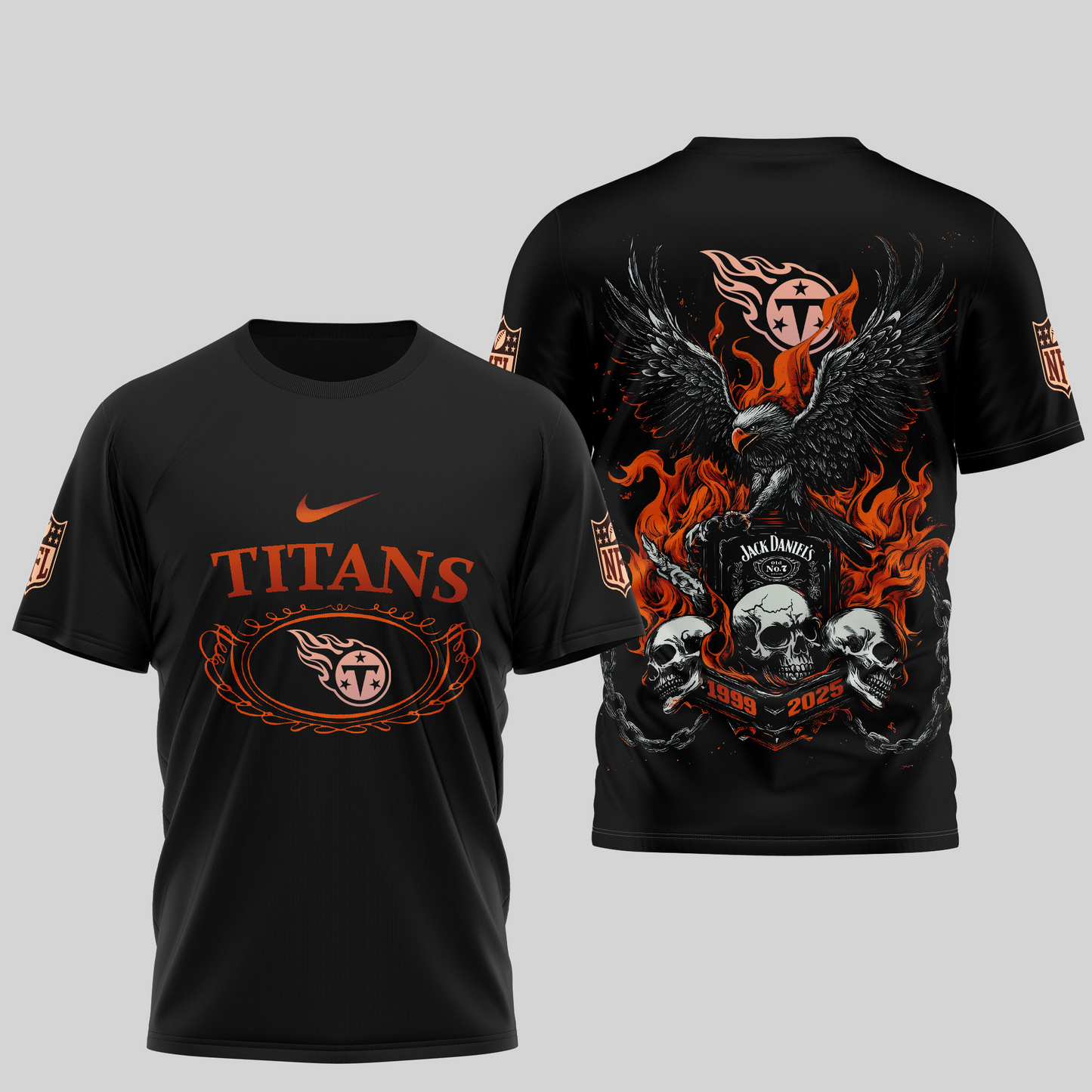TT Premium NFL Flaming Eagle Skull T-Shirt DDT CTND