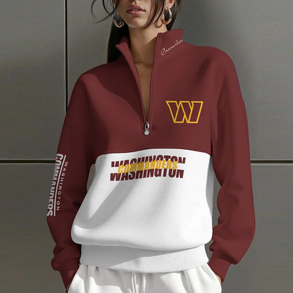 WAS X NFL Women Plain Color Zip Up Long Sleeve Sweatshirt NAK NHT