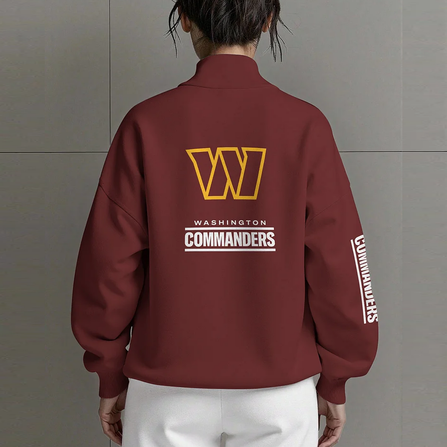 WAS X NFL Women Plain Color Zip Up Long Sleeve Sweatshirt NAK NHT