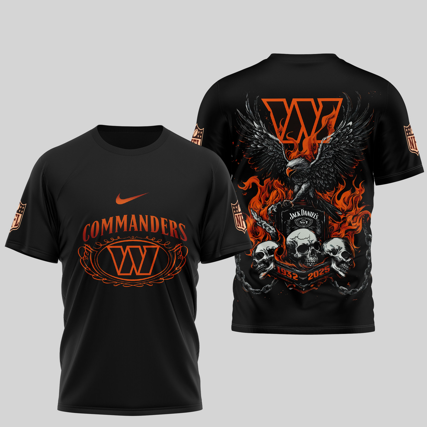 WC Premium NFL Flaming Eagle Skull T-Shirt DDT CTND